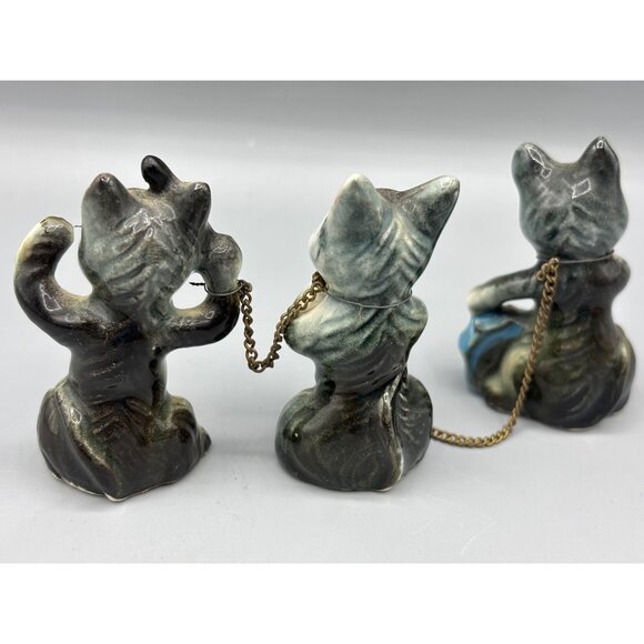 Vtg Nov Co Japana Ceramic Cat Figurine‎ Trio Playing Instruments Connected Chain - Picture 5 of 6